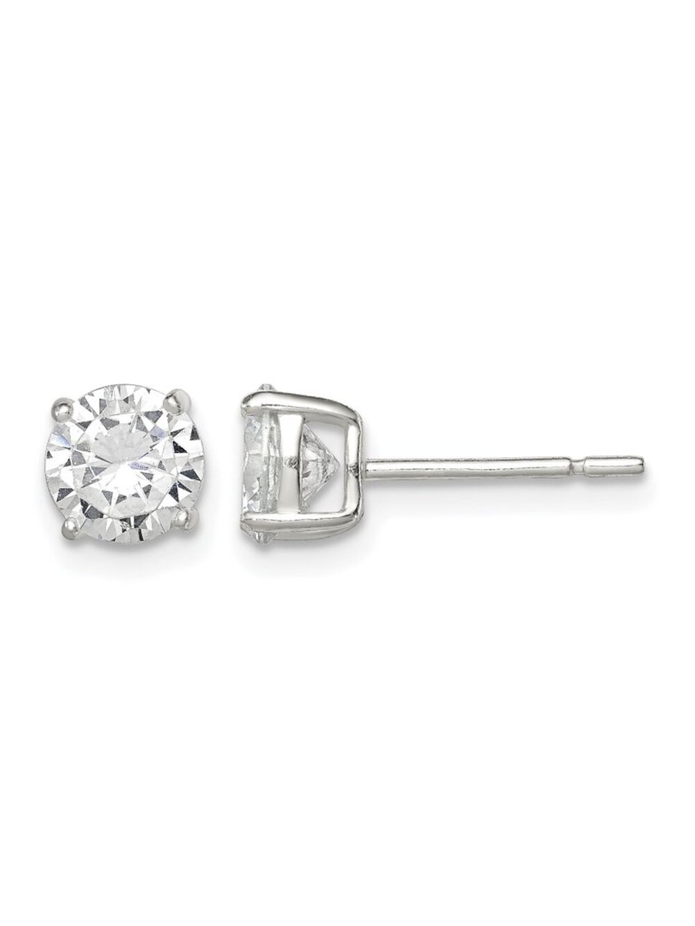 Sterling Silver 6mm Round CZ Basket Set Stud Earrings - Classic Solitaire Studs